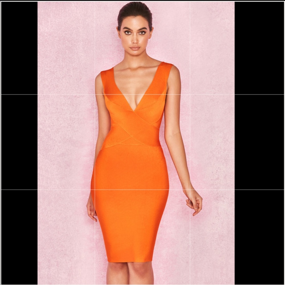 HouseofCB dress, orange, midi, size small